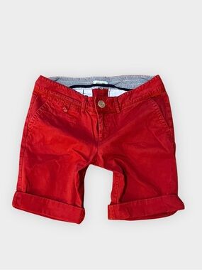 American Eagle Red Chino Bermuda Shorts Mid Rise Rolled Cuff Size 4